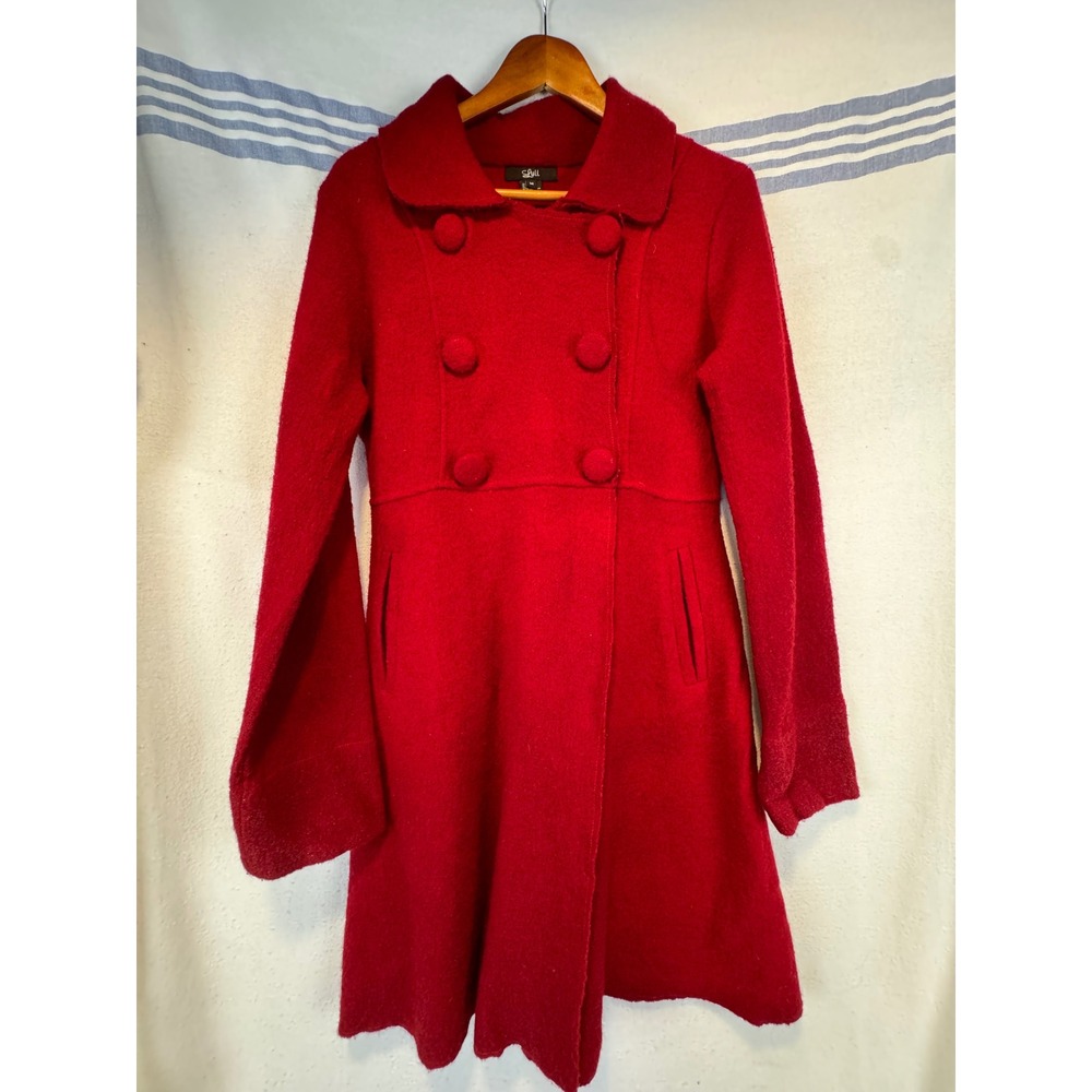 Luii Peacoat Red Double Breasted Boiled Wool Blend Fit & Flare Mid-Length Coat M